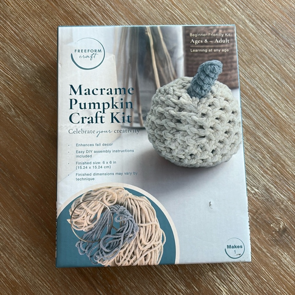 New Macrame Pumpkin Craft Kit. Age 8 Up Beginner Friendly Finished 6x6" New